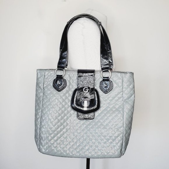 GUESS Grey Patent Wall Street Tote Bag - Picture 4 of 16